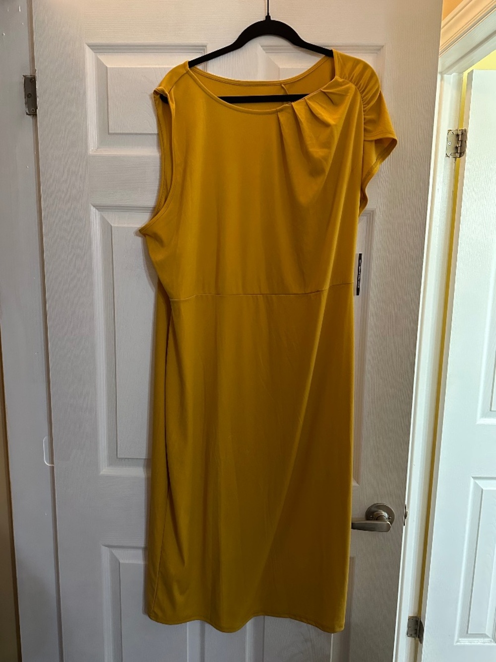 Mustard Yellow Asymmetrical Drape Neck Dress Plus Size 3X (Fits 1X) Lightweight
